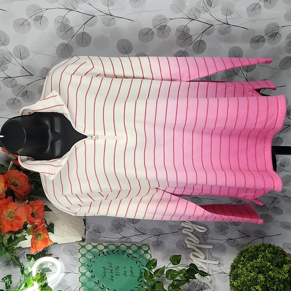 T by Talbots Pink Ombré Striped Quarter-Zip Sweatshirt - Picture 3 of 9